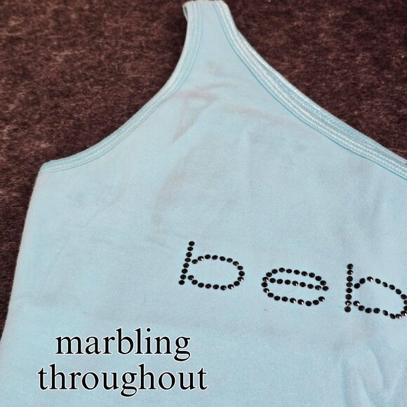Bebe One-Shoulder Rhinestone Tank | Sky Blue Y2K Logo Diva XS - Picture 5 of 10